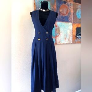 Vintage All Week Long Petite Sleeveless Blue Pleated Dress Size 4/ Petite